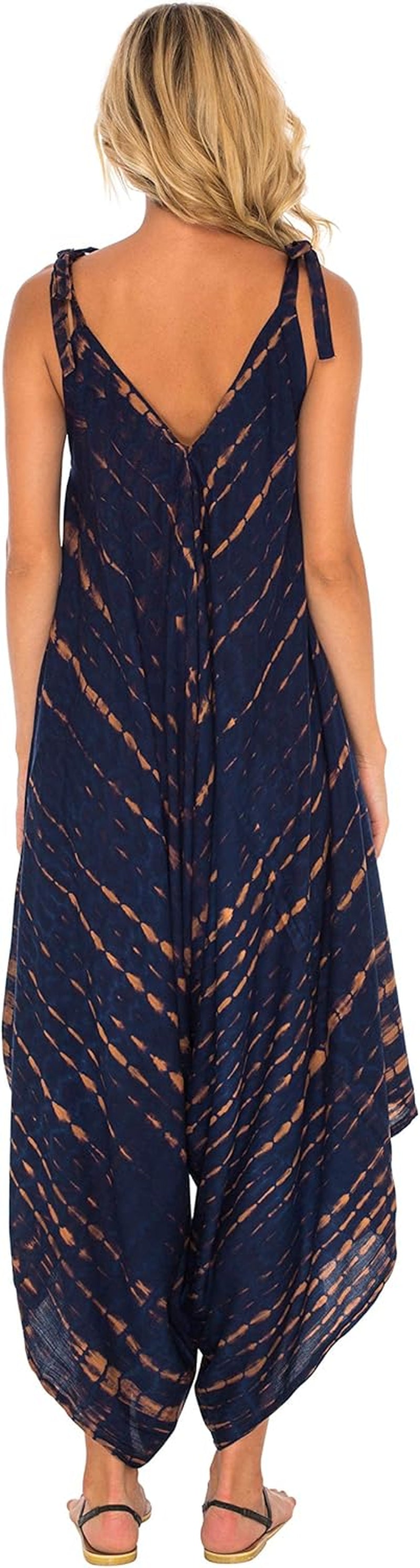 Womens Boho Harem Jumpsuit Casual Sleeveless One Piece Romper Wide Leg Loose Fit Tie Dye