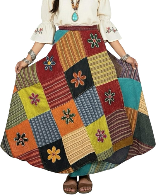2025 Boho Tie Dye Winter Maxi Skirts for Women – High Waisted Wrap Cover up Patched Long Skirts for Women