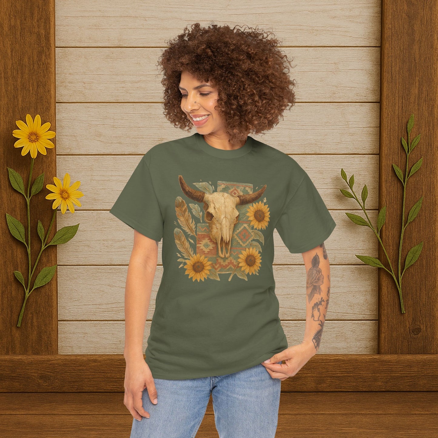 Boho Floral Tee - Unisex Heavy Cotton