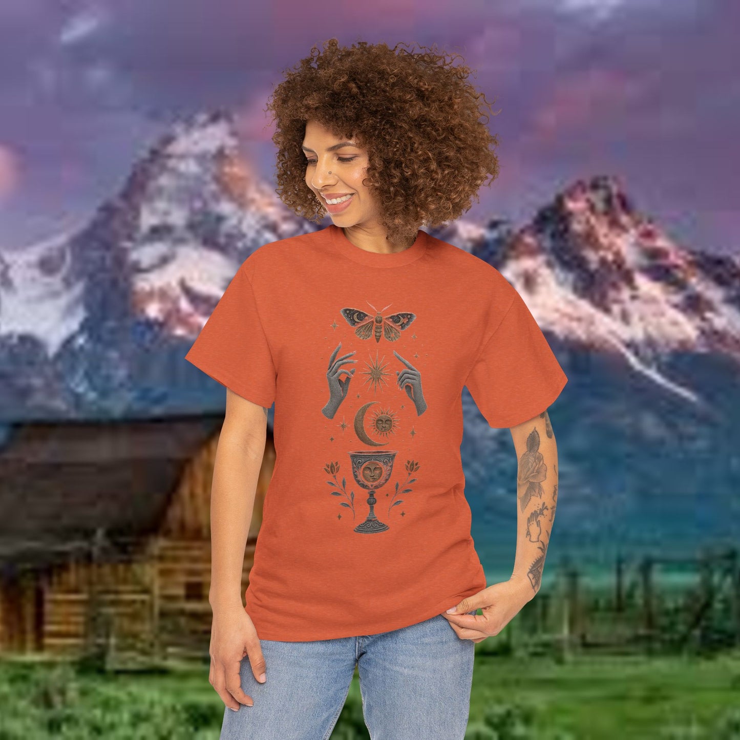 Boho Tee - Mystic Offering: Lunar Wisdom & Divine Flow Design