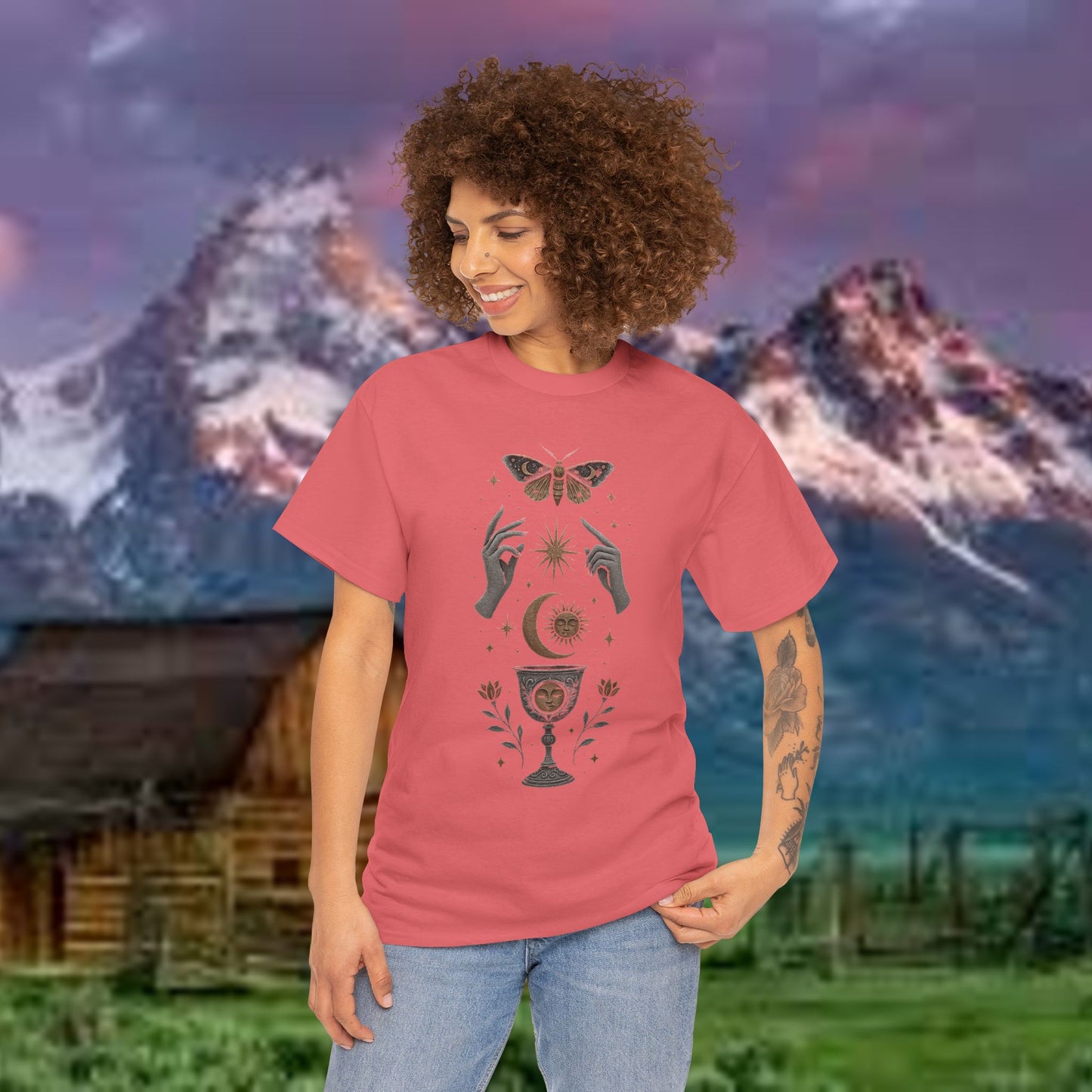 Boho Tee - Mystic Offering: Lunar Wisdom & Divine Flow Design