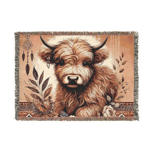 Woven Blanket - PrairieSpirits Boho Cow Print Collection