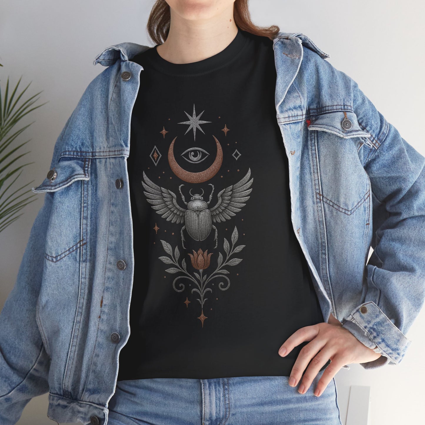 Boho Tee -Celestial Guardian: Eye of the Scarab Design