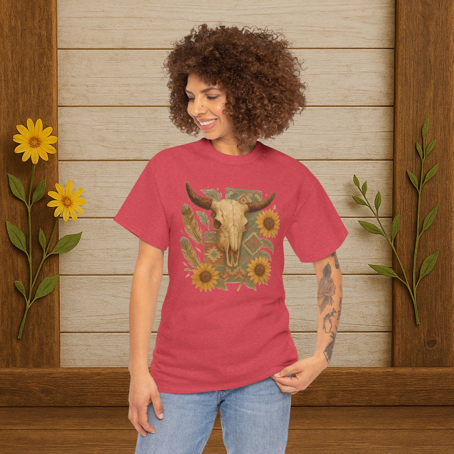 Boho Floral Tee - Unisex Heavy Cotton