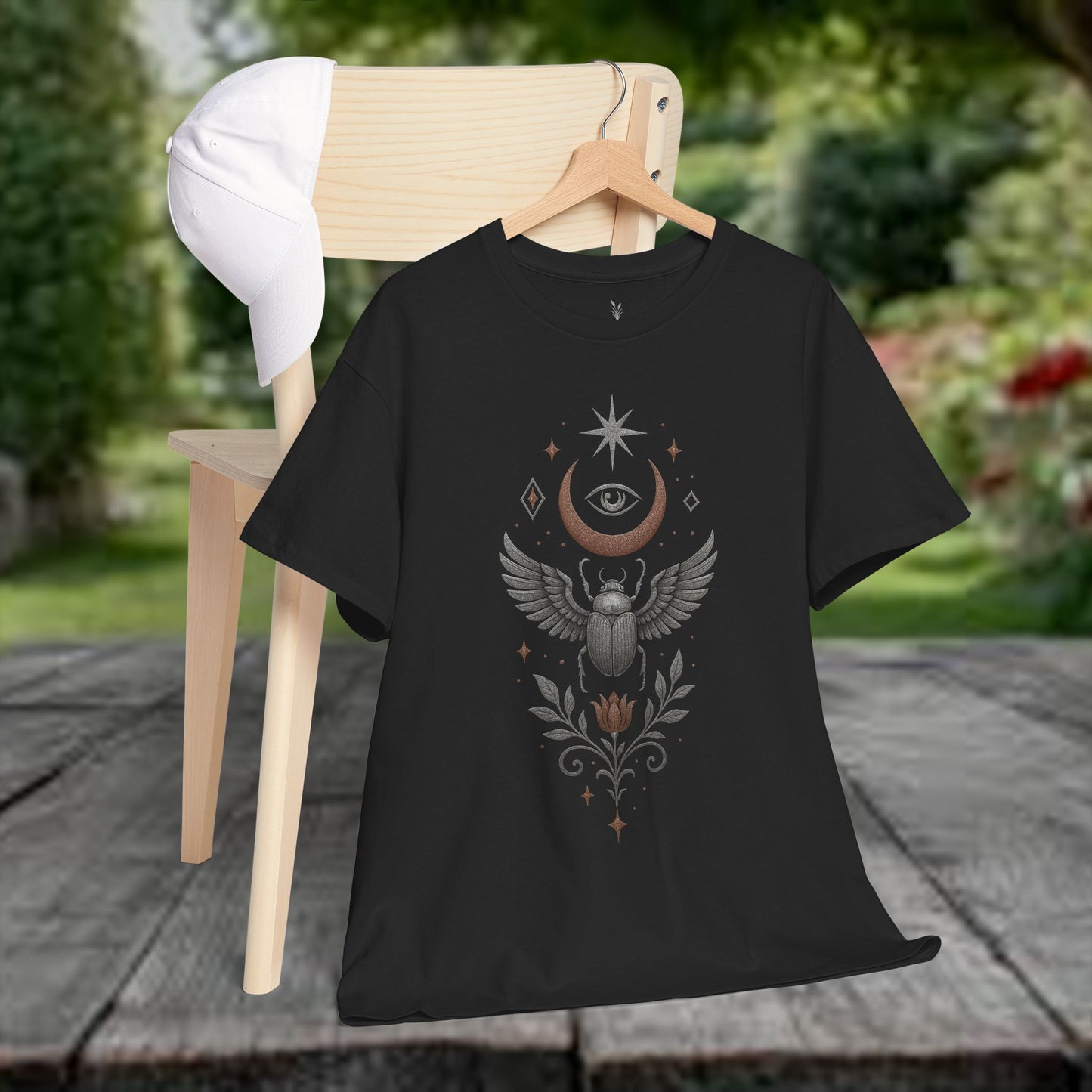 Boho Tee -Celestial Guardian: Eye of the Scarab Design