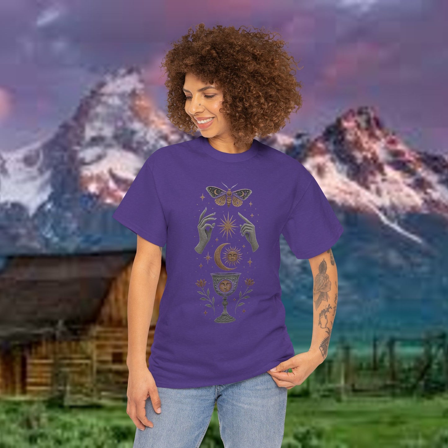 Boho Tee - Mystic Offering: Lunar Wisdom & Divine Flow Design