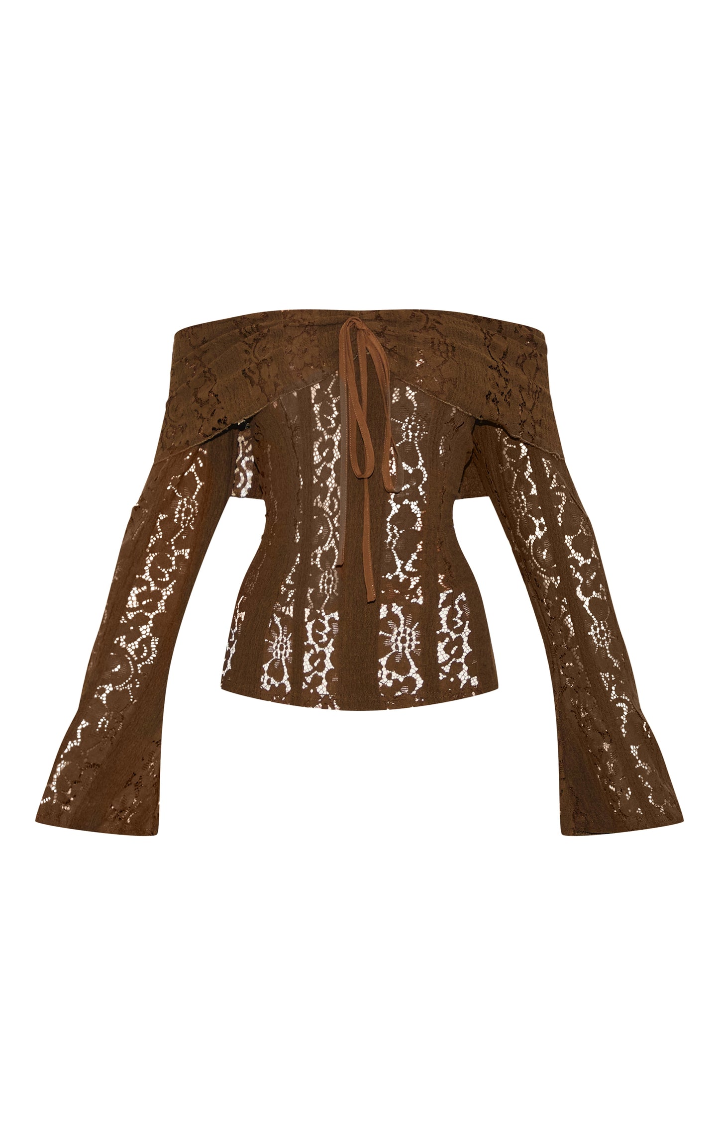 https://cdn-img.prettylittlething.com/1/4/c/5/14c584fff502c311bb32c67c26f46a4e5ecd9614_CNL7494_5_chocolate_fitted_lace_flared_sleeve_bardot_top.jpg