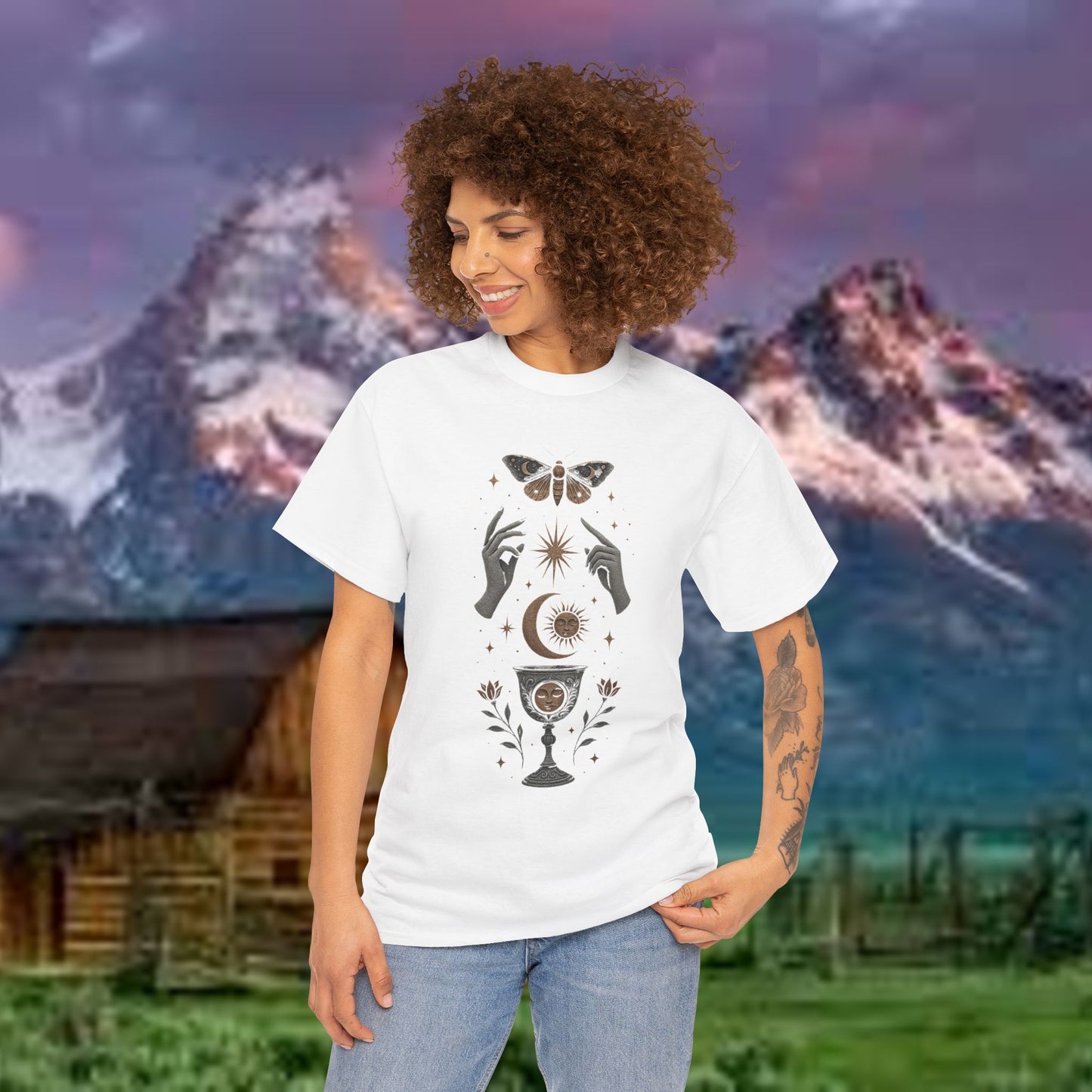 Boho Tee - Mystic Offering: Lunar Wisdom & Divine Flow Design