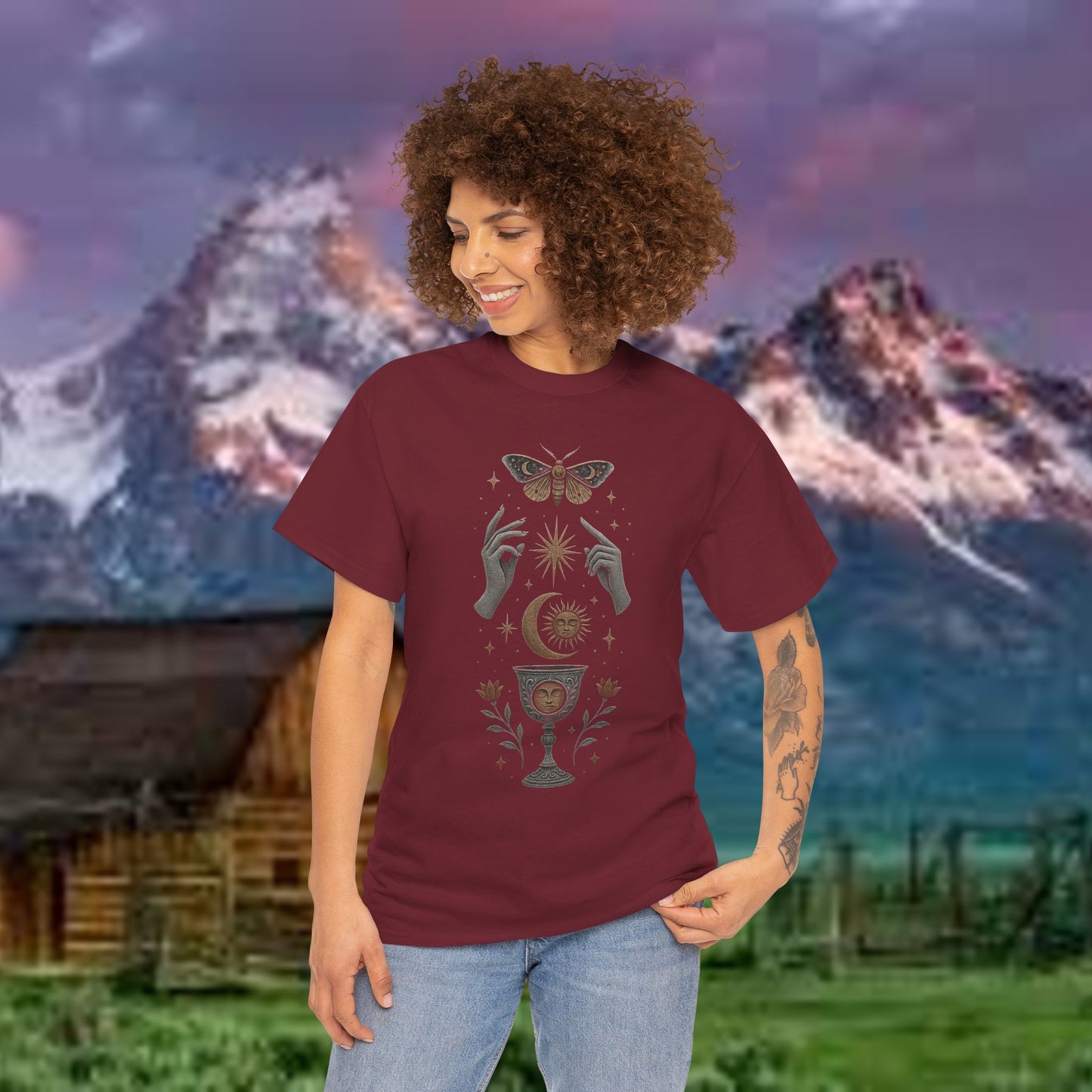 Boho Tee - Mystic Offering: Lunar Wisdom & Divine Flow Design