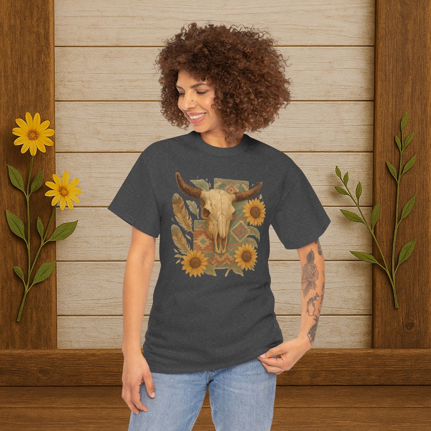 Boho Floral Tee - Unisex Heavy Cotton