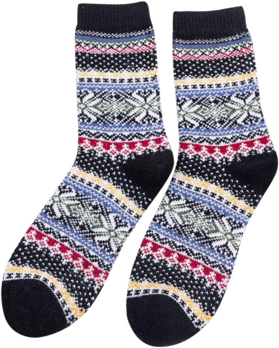 5 Pairs Winter Womens Wool Socks - Warm Thick Knit Soft Cozy Crew Socks Christmas Gift Socks for Women Vintage Casual Socks