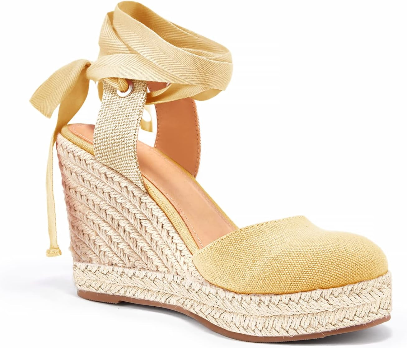 Womens Espadrilles Wedge Sandals Platform Closed Toe Ankle Strap Lace up Summer Shoes