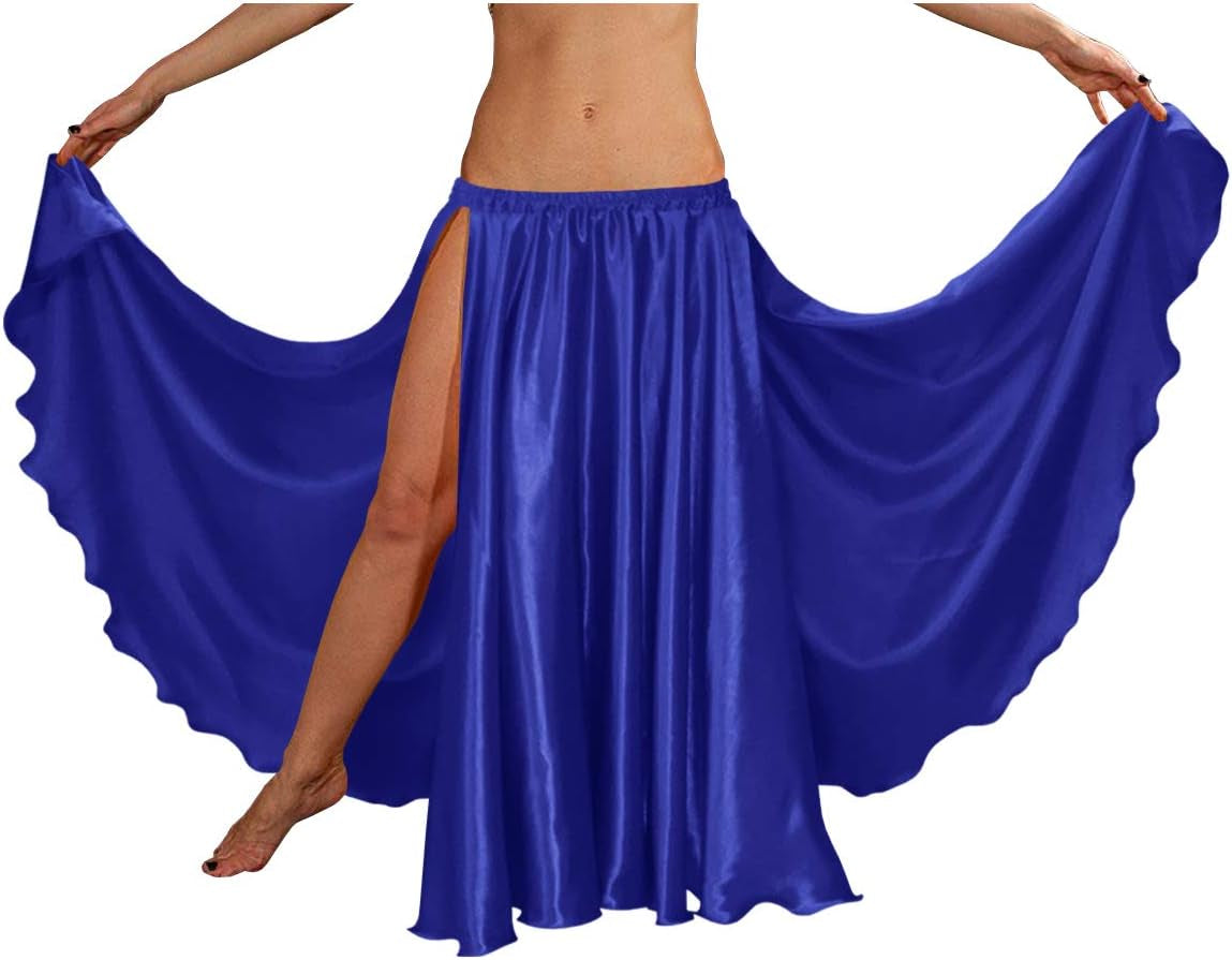 36" Long Women'S Satin 2 Slit Full Skirt Belly Dance Gypsy Tribal 9 Yard Panel Jupe Flamenco Rock