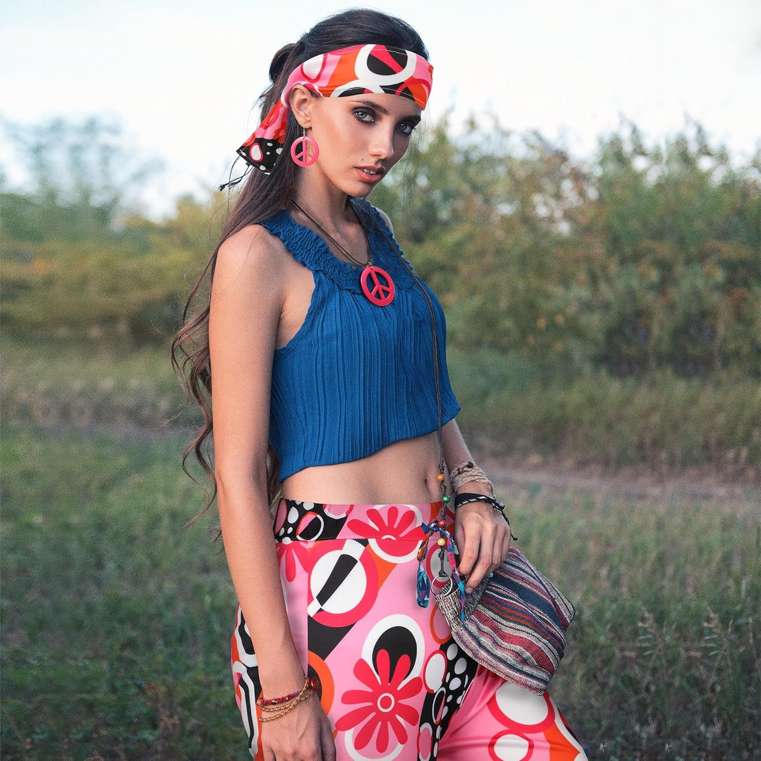 60S 70S Women Hippie Costume Outfits Disco Retro Flared Pants for Carnival Party Halloween