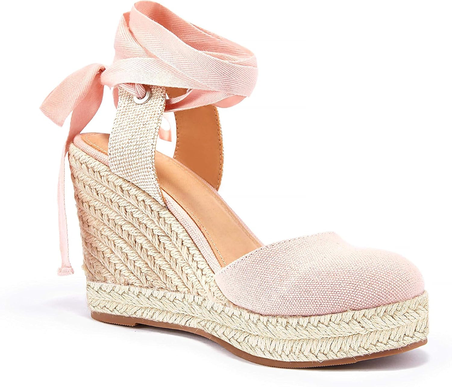 Women'S Espadrille Wedge Sandals Closed Toe Lace up Platform Ankle Wrap Summer Casual Shoes