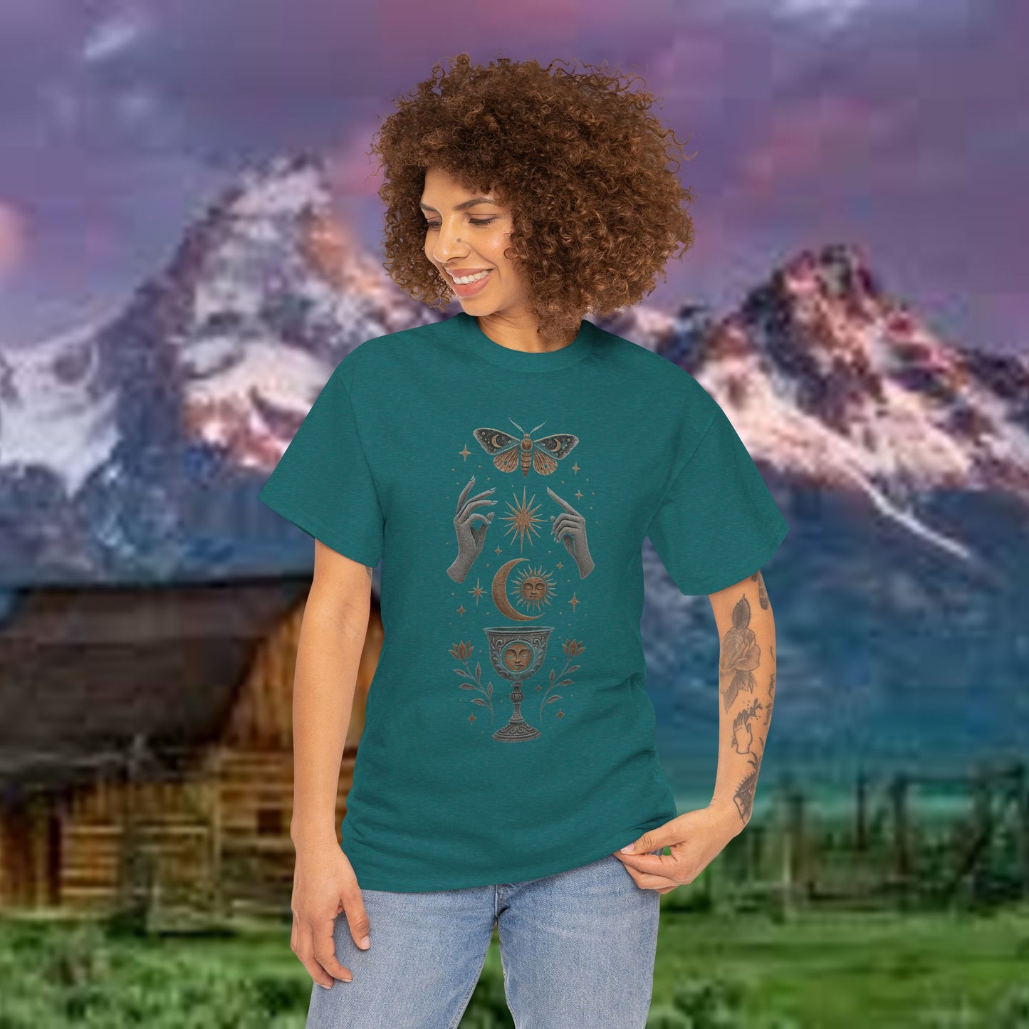 Boho Tee - Mystic Offering: Lunar Wisdom & Divine Flow Design