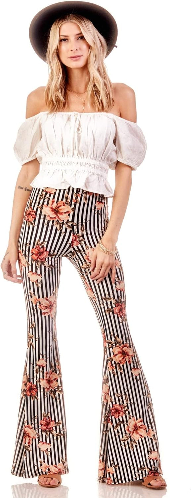 Boho Flare Pants, Elastic Waist, Wide Leg Pants for Women, Solid & Printed, Stretchy and Soft