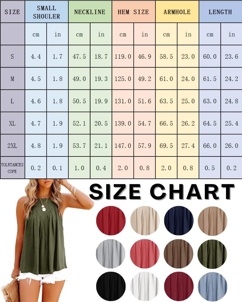 Womens Sleeveless Halter Tank Tops Summer Pleated Flowy Cami Loose Dressy Shirts Beach Blouses Army Green
