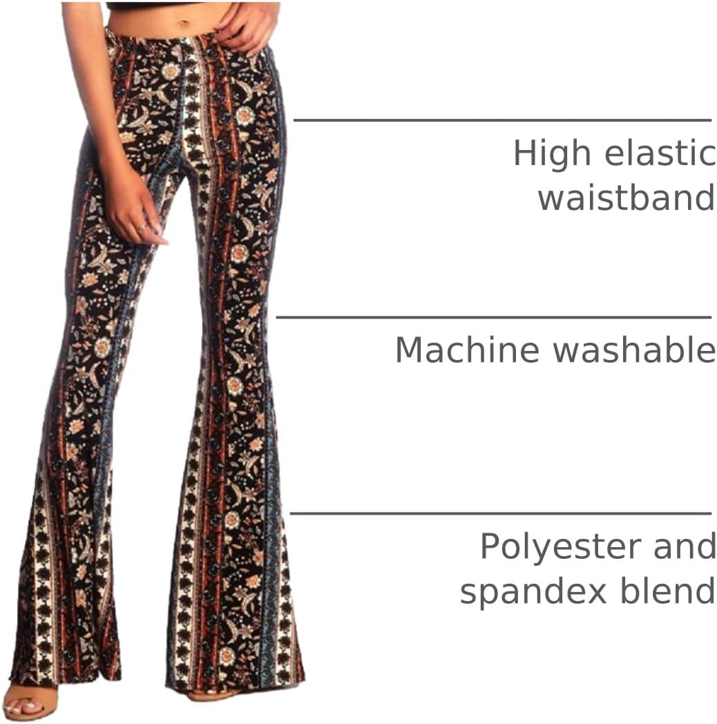 Boho Flare Pants, Elastic Waist, Wide Leg Pants for Women, Solid & Printed, Stretchy and Soft
