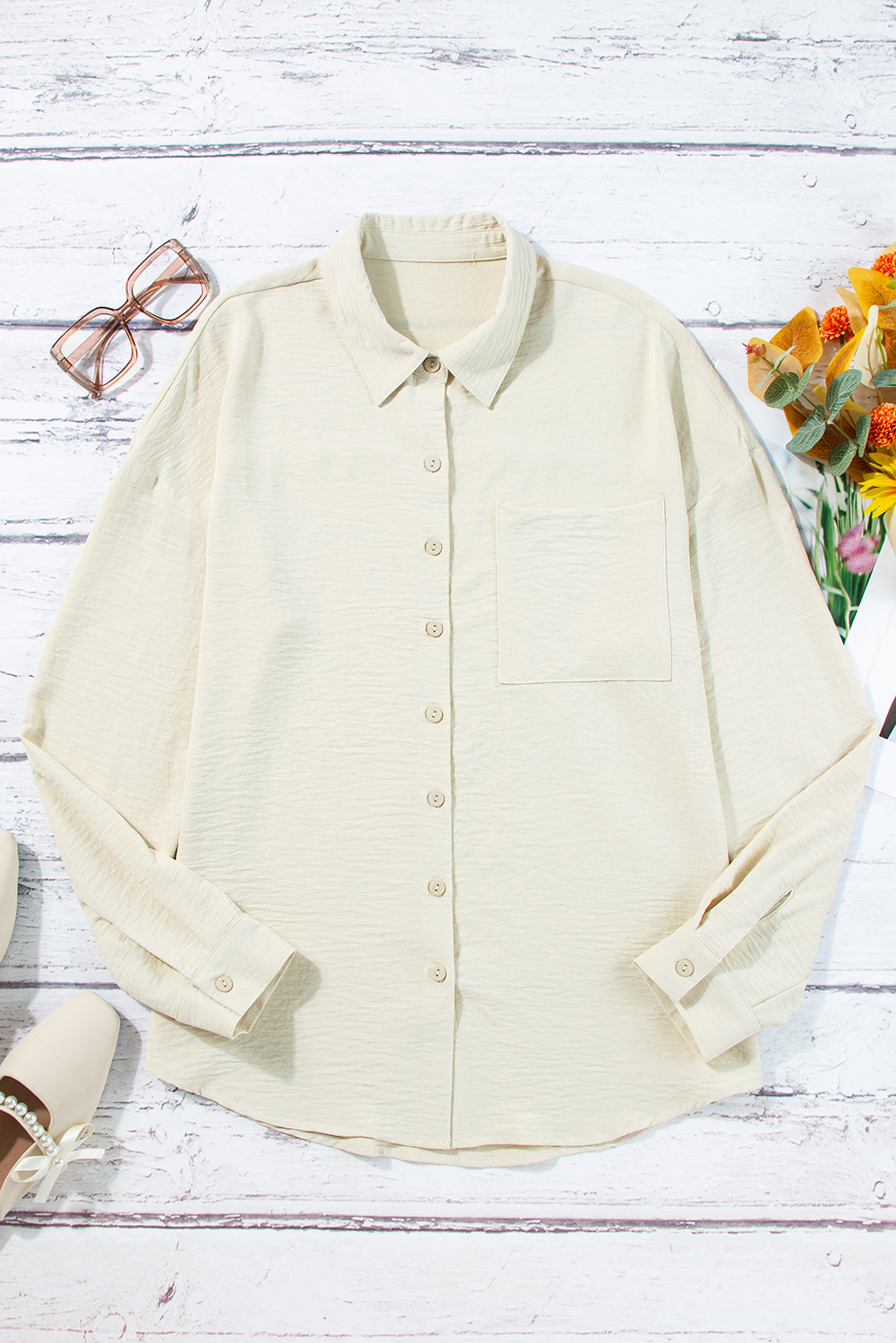 Beige Crinkle Pocket Half Sleeve Shirt