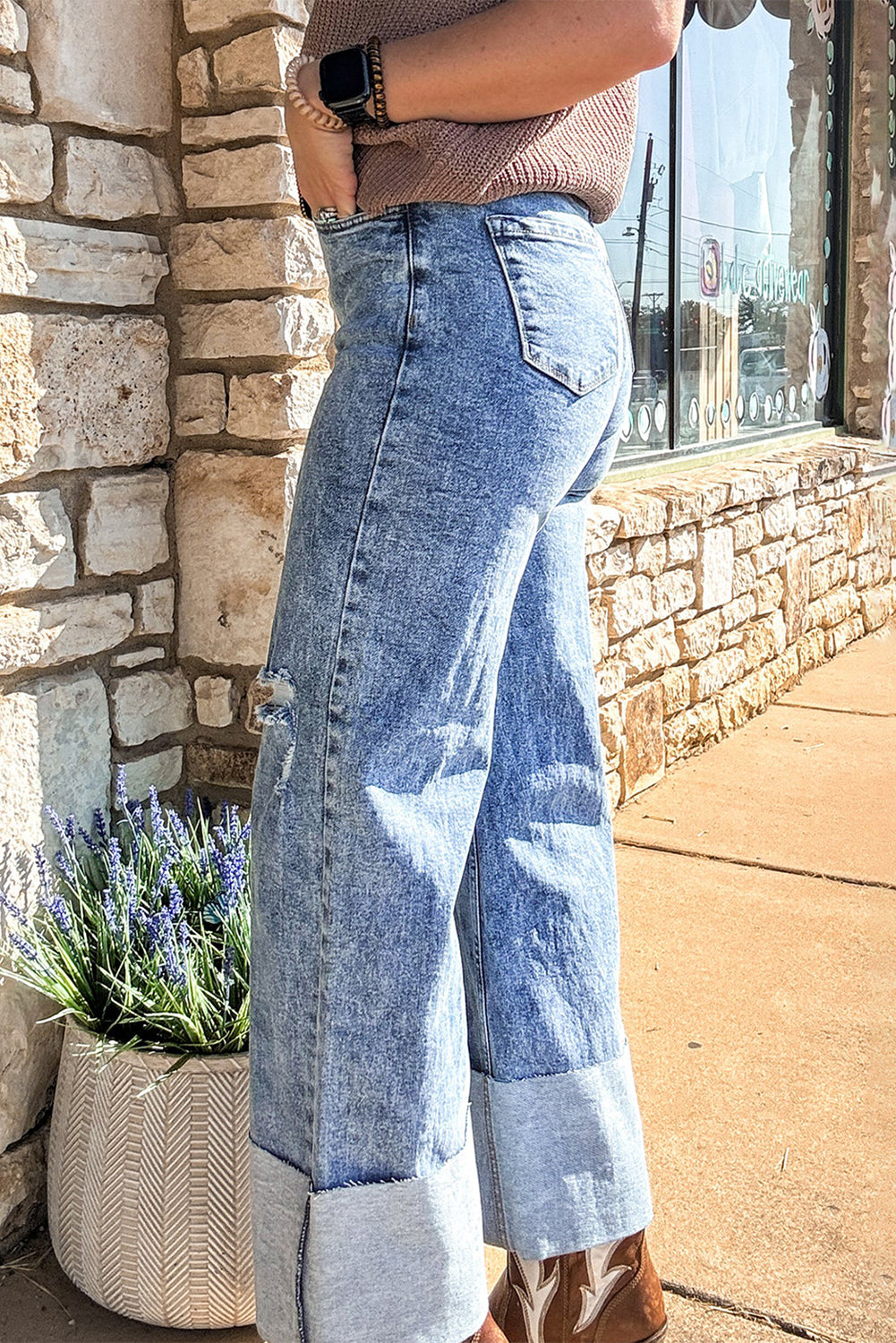 Ashleigh Blue Mineral Wash Distressed Wide Leg Jeans