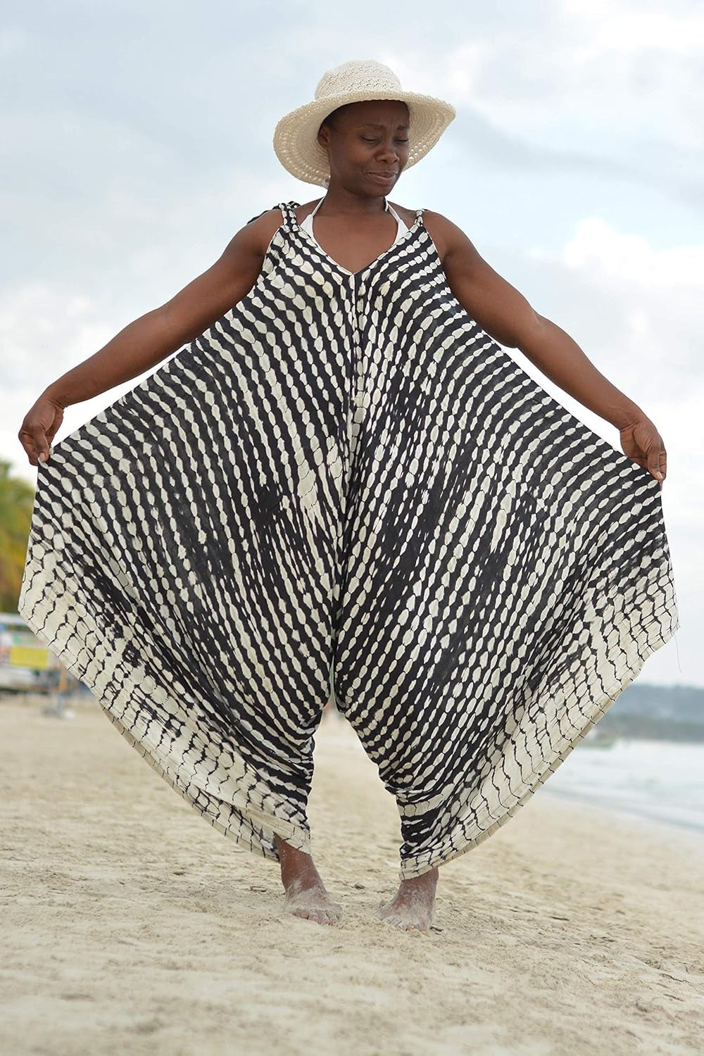 Womens Boho Harem Jumpsuit Casual Sleeveless One Piece Romper Wide Leg Loose Fit Tie Dye