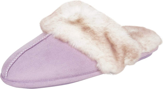Womens Comfy Faux Fur House Slipper Scuff Memory Foam Slip on Anti-Skid Soleslipper