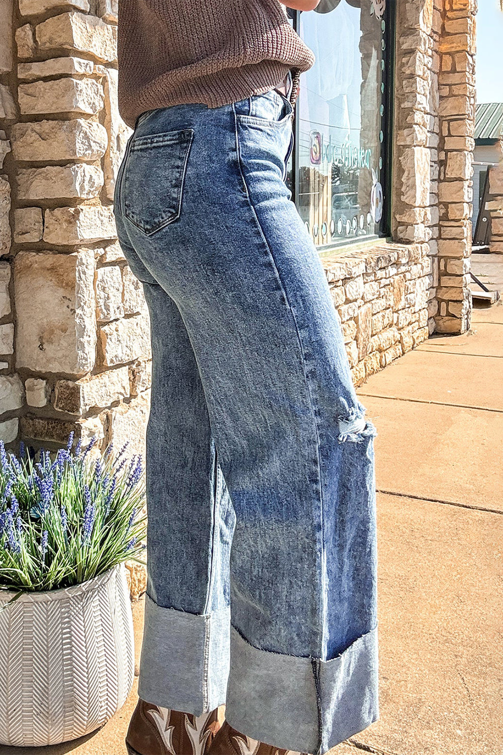 Ashleigh Blue Mineral Wash Distressed Wide Leg Jeans