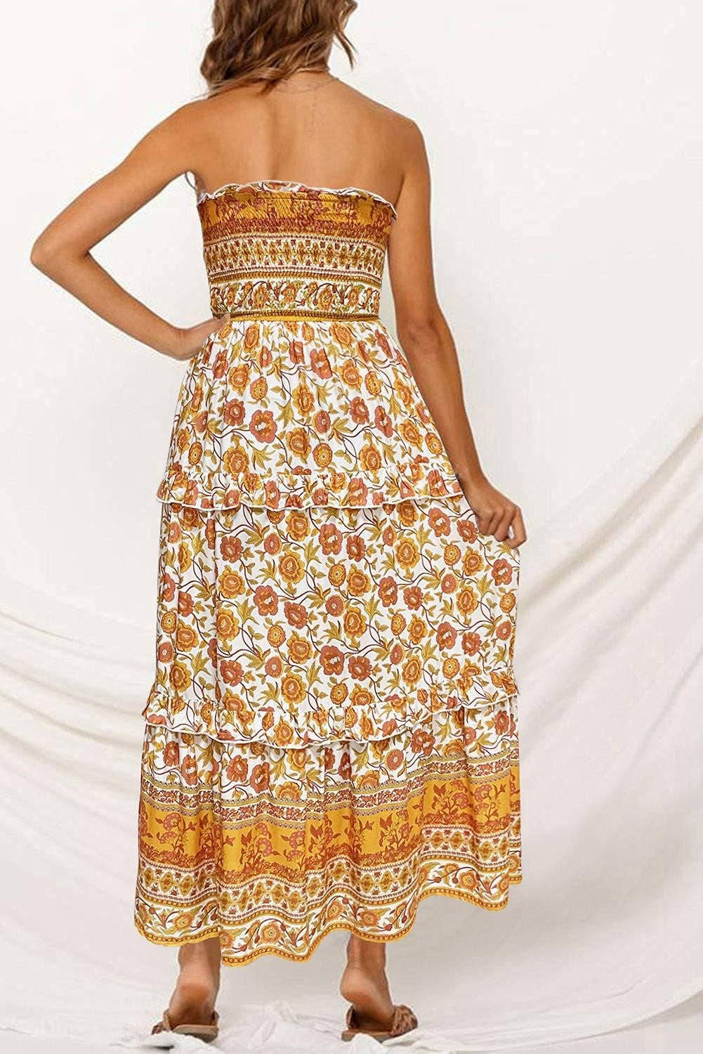 Women'S Summer Strapless Dress off Shoulder Sleeveless High Waist Solid Color Beach Long Dresses