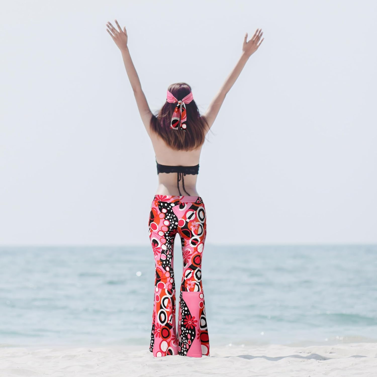 60S 70S Women Hippie Costume Outfits Disco Retro Flared Pants for Carnival Party Halloween