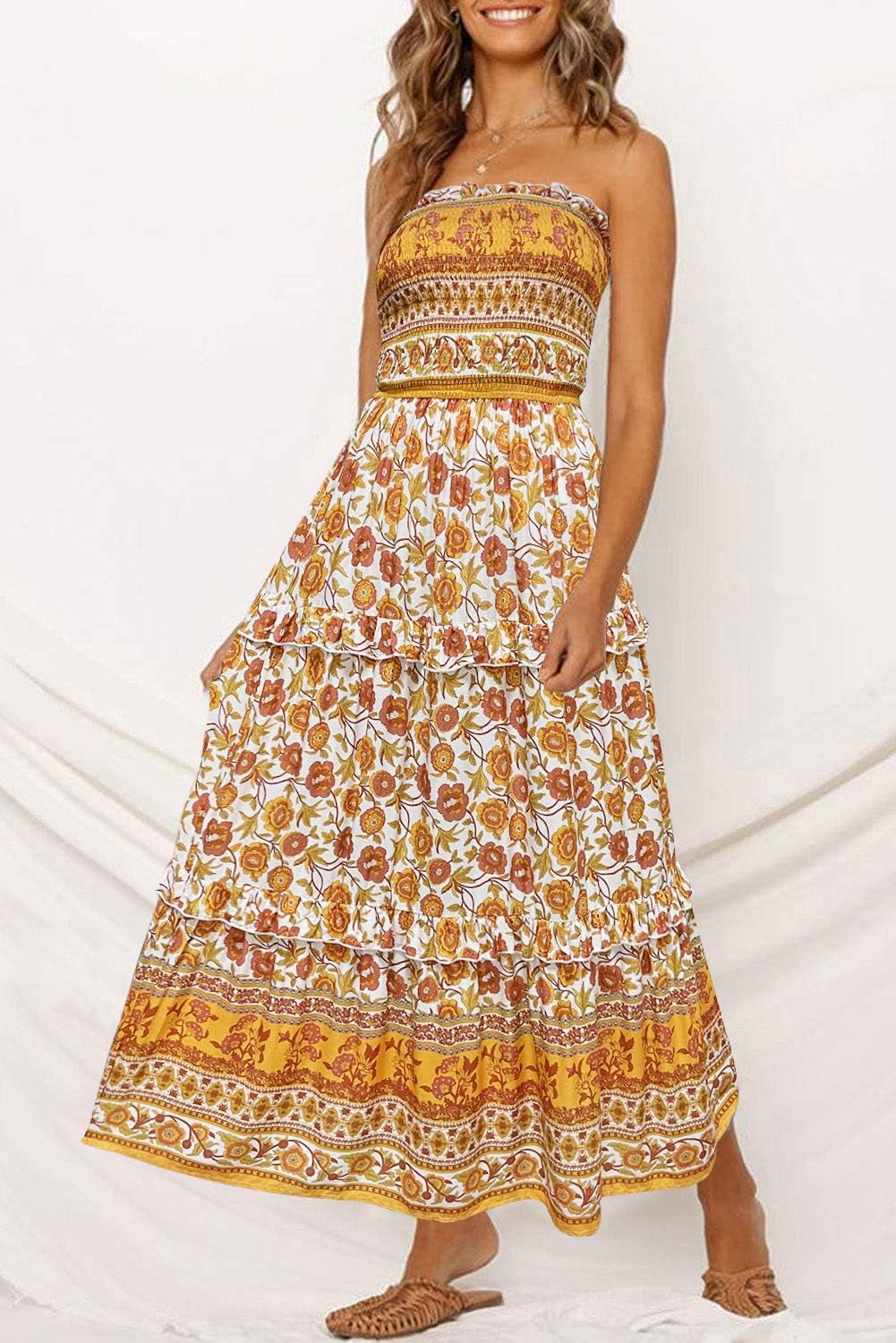 Women'S Summer Strapless Dress off Shoulder Sleeveless High Waist Solid Color Beach Long Dresses