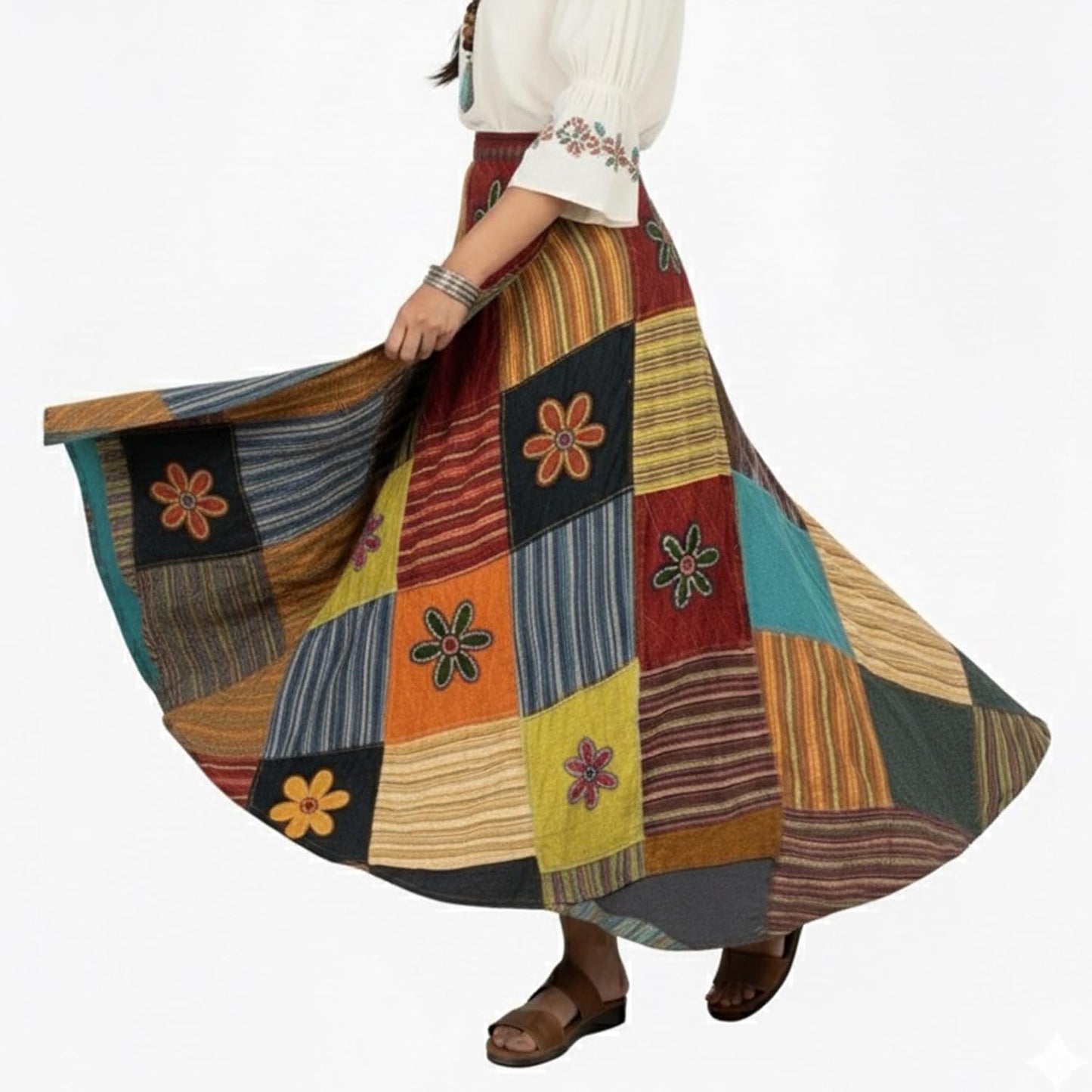 2025 Boho Tie Dye Winter Maxi Skirts for Women – High Waisted Wrap Cover up Patched Long Skirts for Women