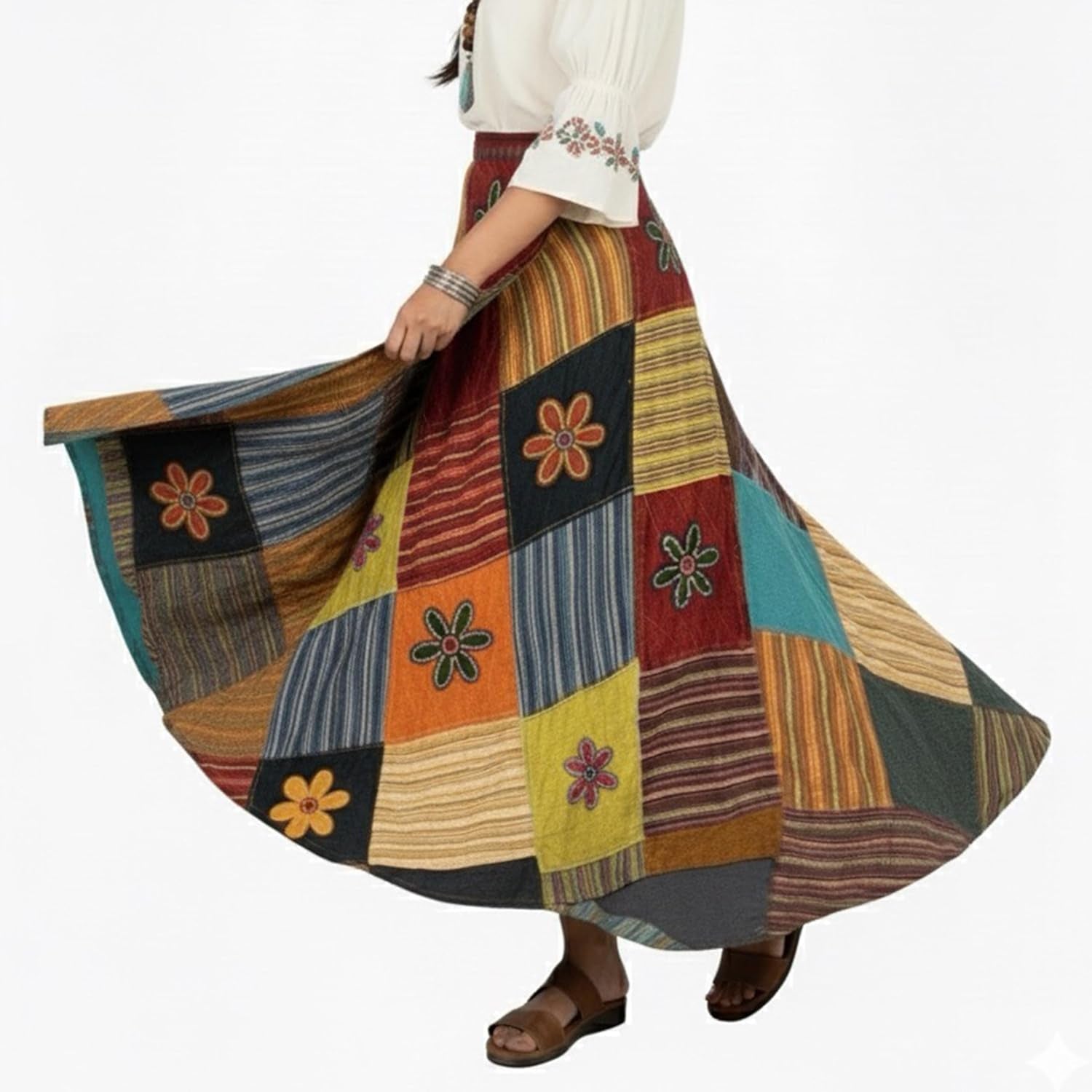 2025 Boho Tie Dye Winter Maxi Skirts for Women – High Waisted Wrap Cover up Patched Long Skirts for Women