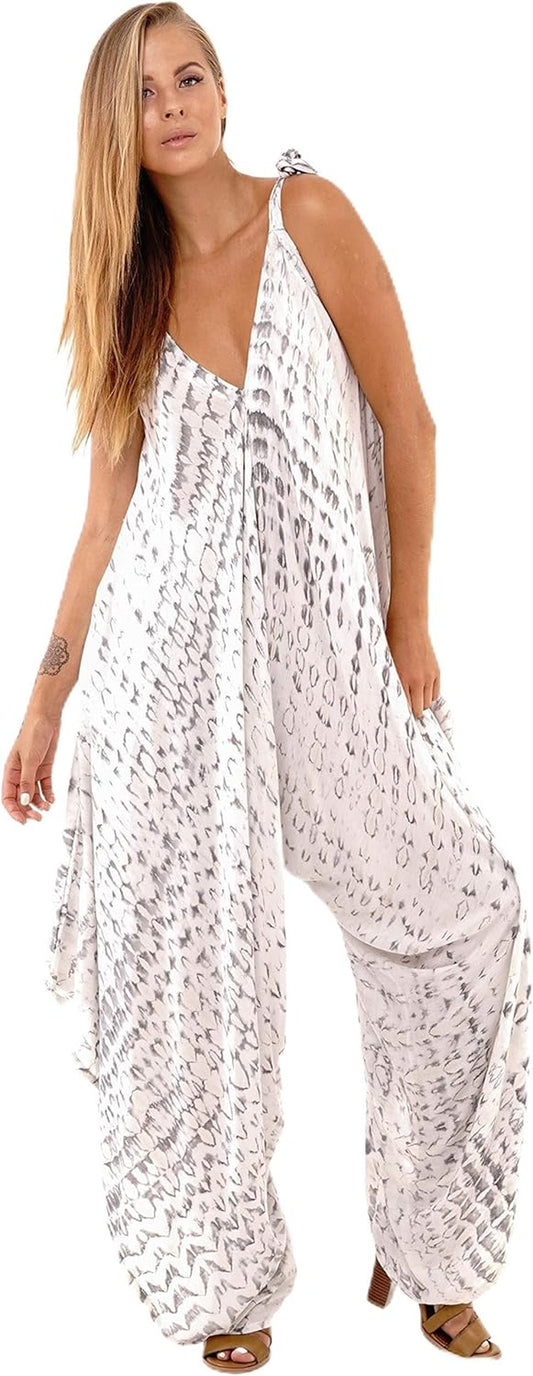 Womens Boho Harem Jumpsuit Casual Sleeveless One Piece Romper Wide Leg Loose Fit Tie Dye