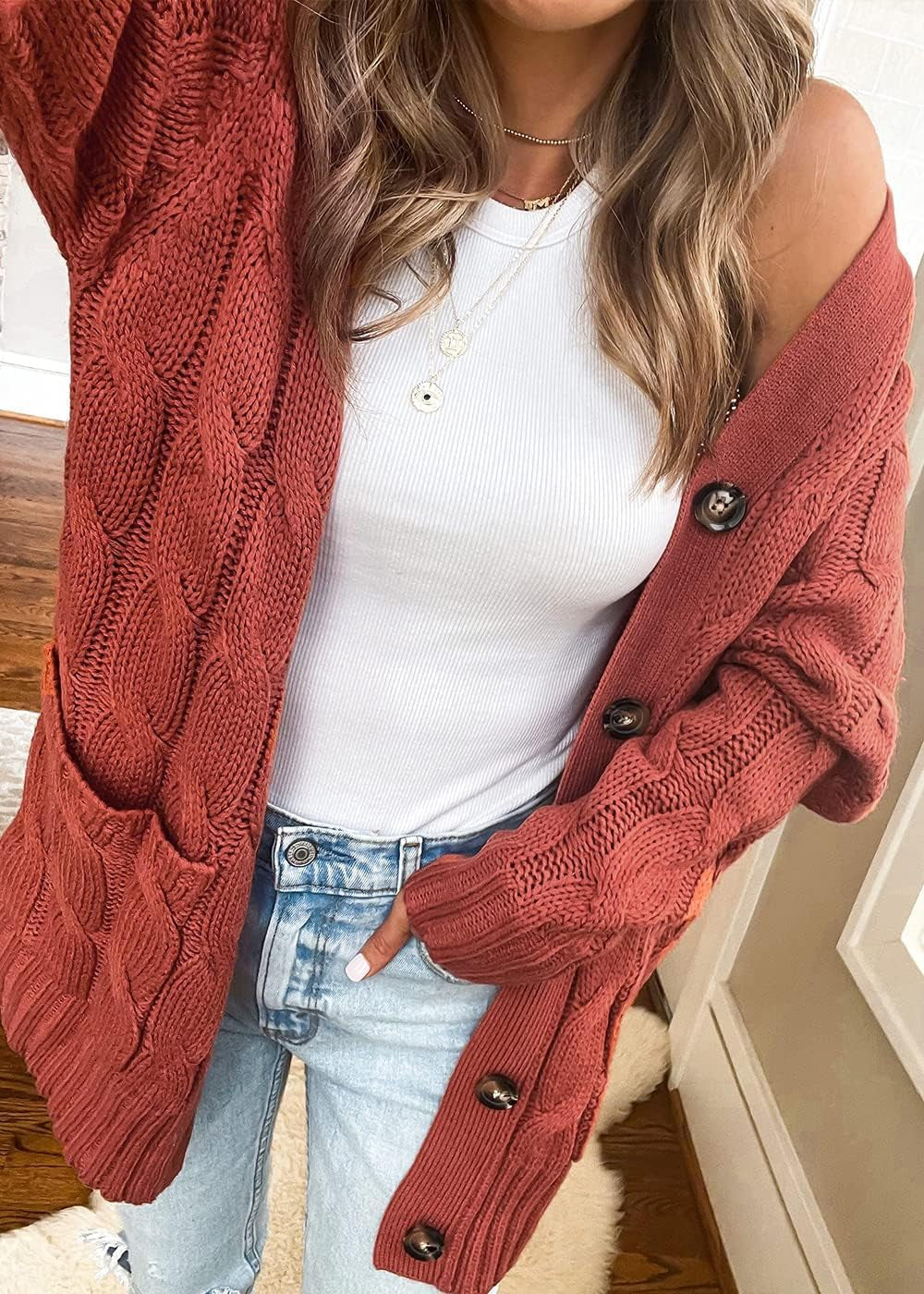 Women'S Open Front Cardigan Sweaters Fall Fashion Button down Cable Knit Chunky Winter Clothing Outerwear Coats
