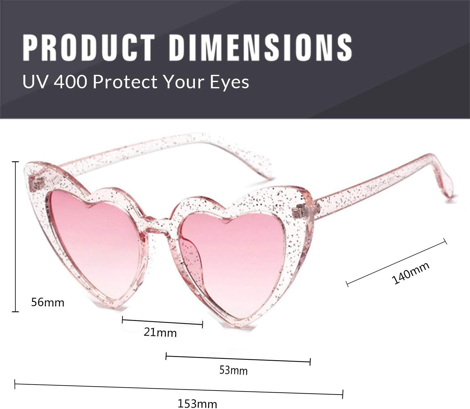 2 Pack Clout Heart Shaped Sunglasses Goggles Vintage Cat Eye Mod Style Retro Kurt Cobain Glasses (Glitter*2)