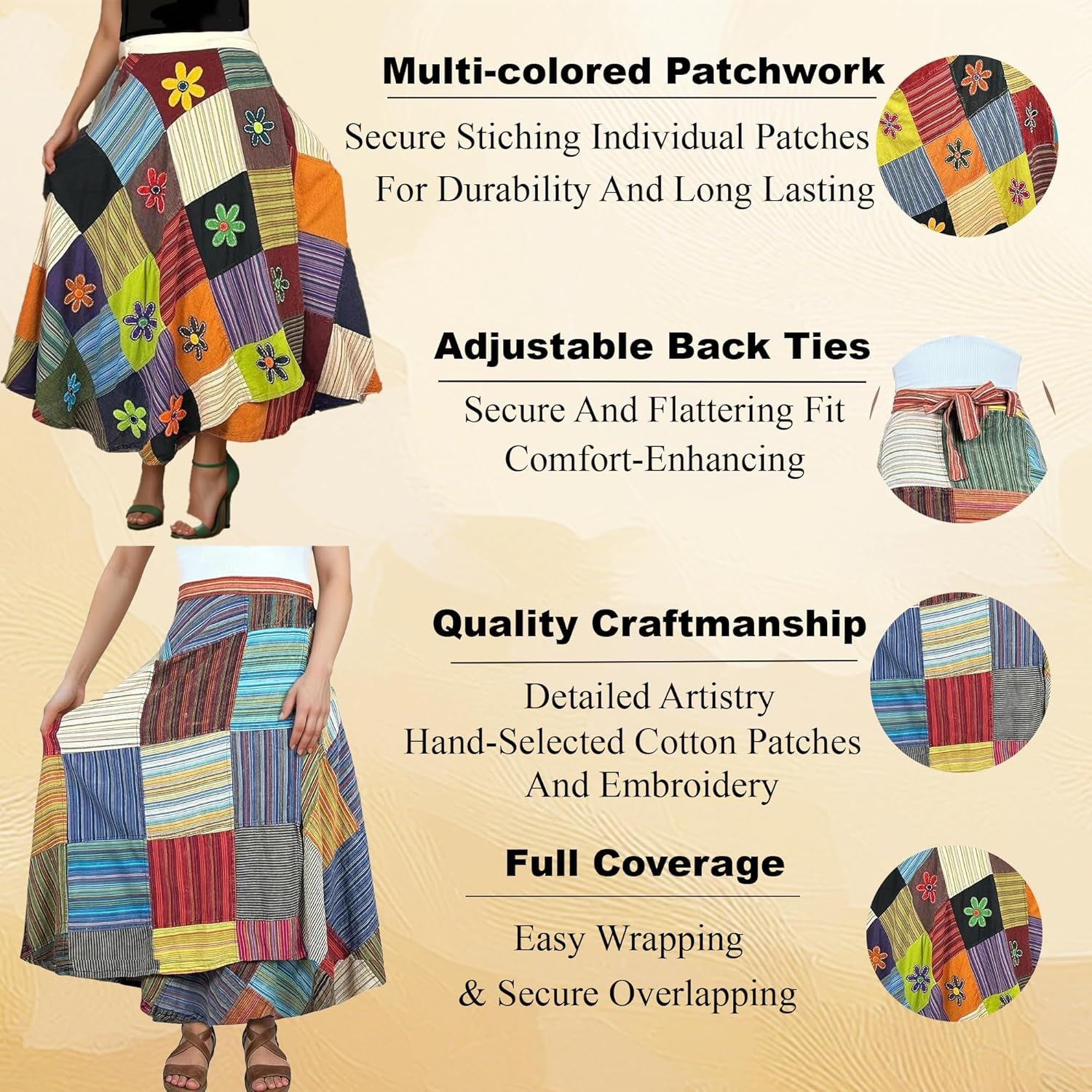 2025 Boho Tie Dye Winter Maxi Skirts for Women – High Waisted Wrap Cover up Patched Long Skirts for Women