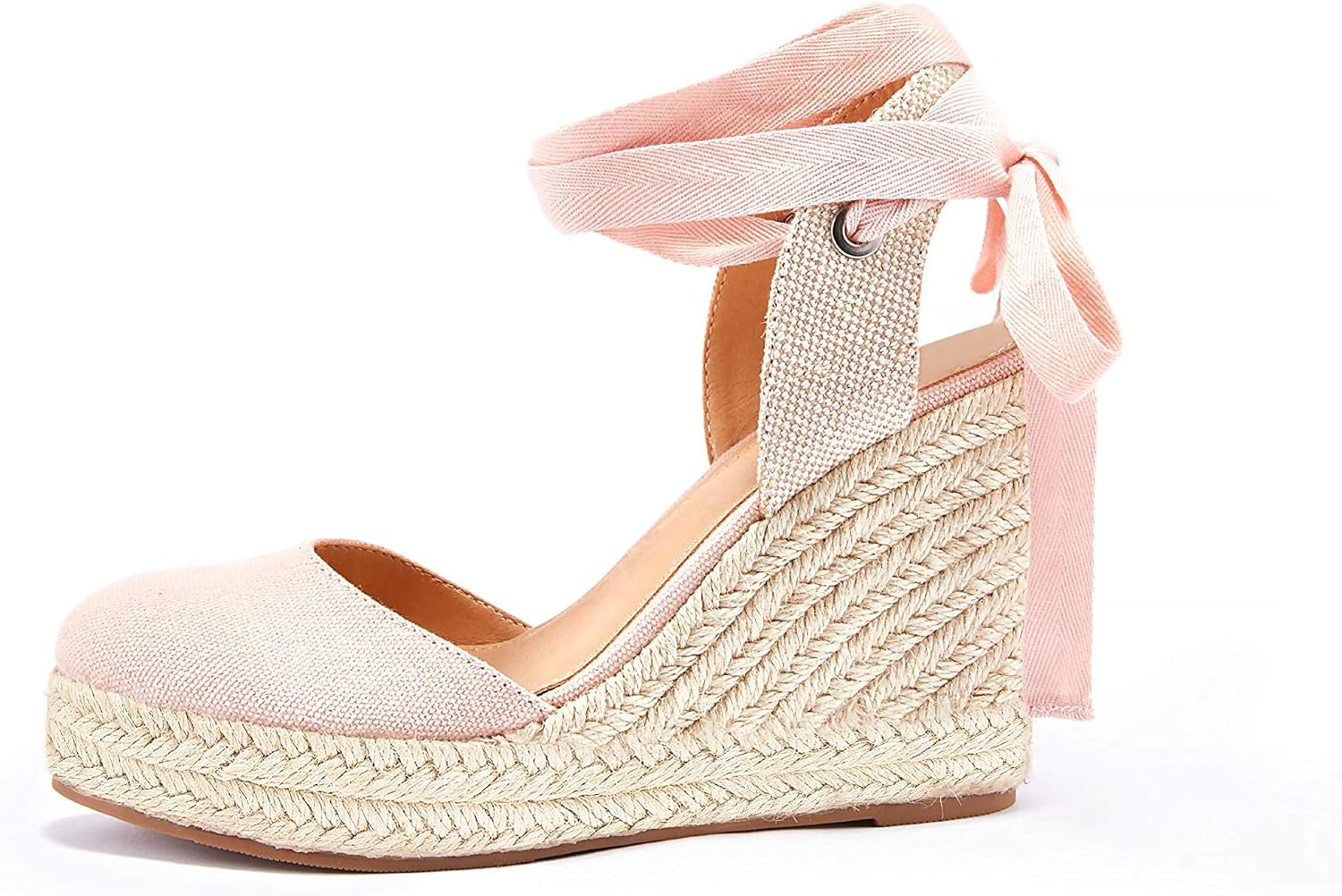 Women'S Espadrille Wedge Sandals Closed Toe Lace up Platform Ankle Wrap Summer Casual Shoes