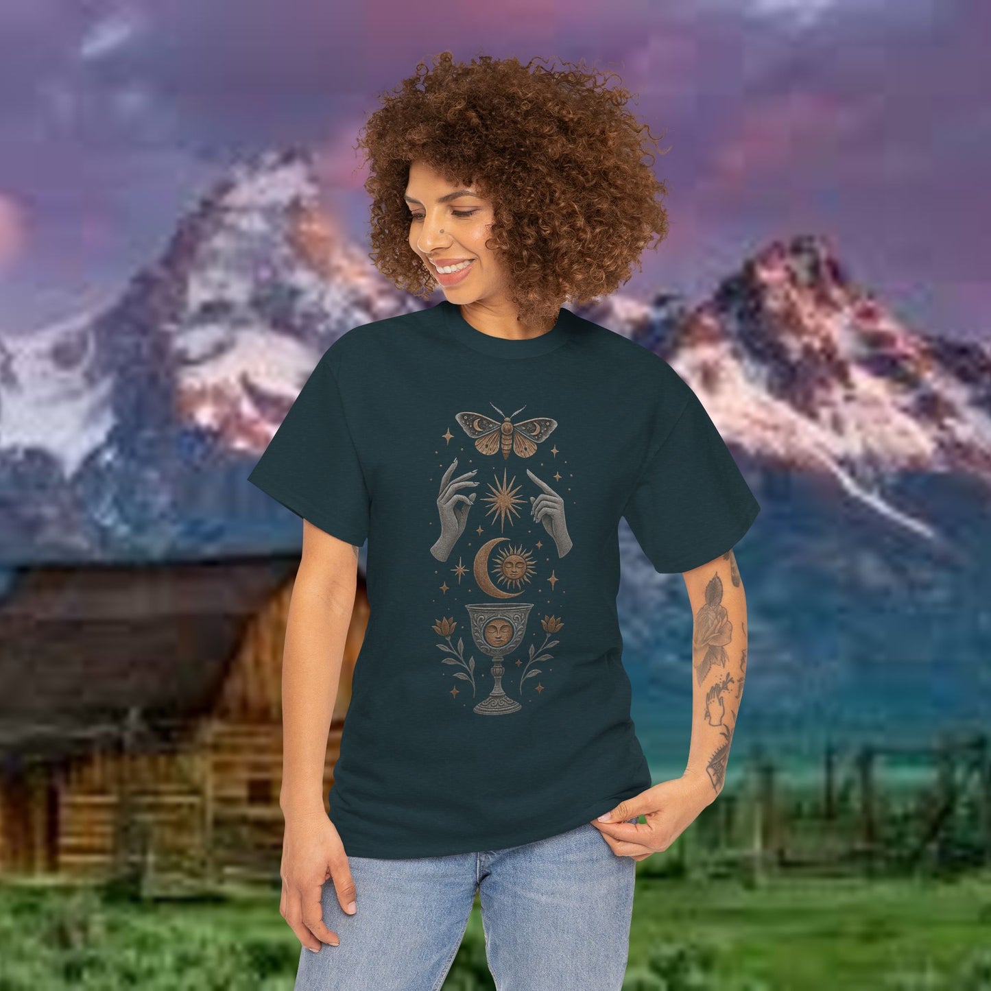 Boho Tee - Mystic Offering: Lunar Wisdom & Divine Flow Design