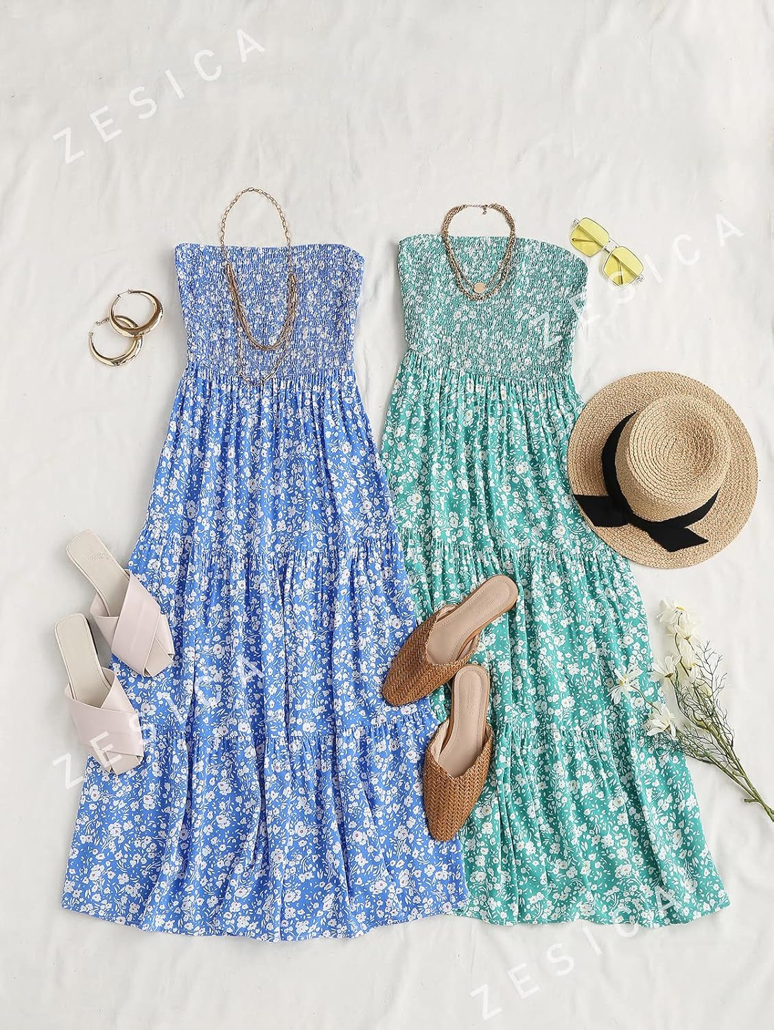 Women'S Summer Strapless Dress off Shoulder Sleeveless High Waist Solid Color Beach Long Dresses