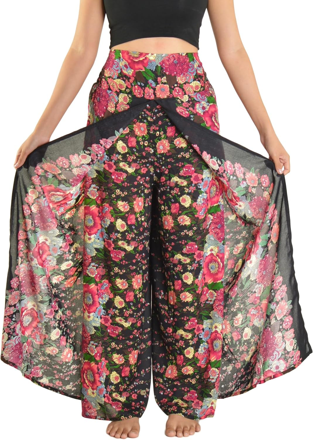 Womens Palazzo Slit Leg Wide Leg Wrap Pants Casual Beach Boho Hippie Bohemian Pilates Flowy Pants Sizes 2-18