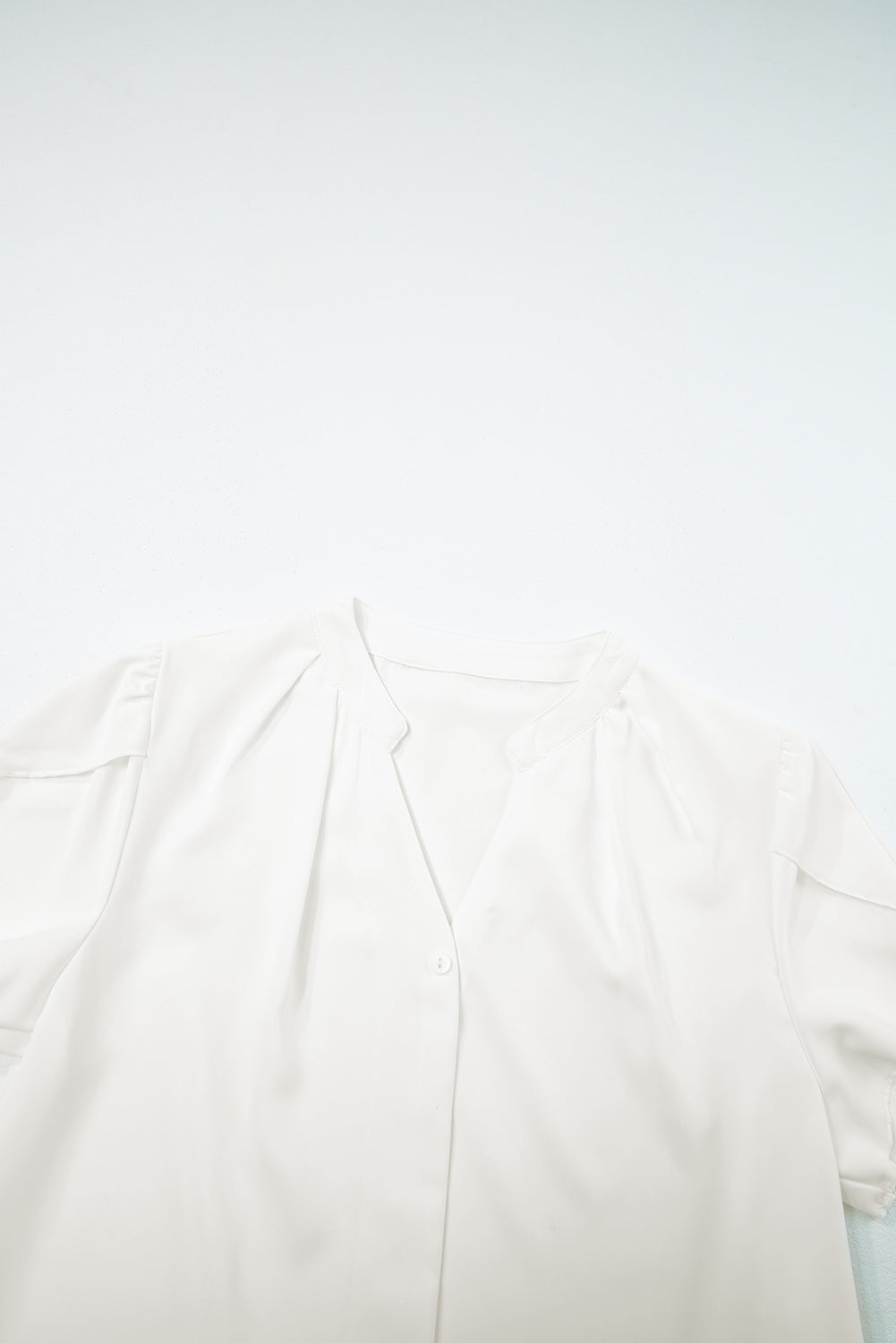 White Button Notched Neck Petal Sleeve Blouse