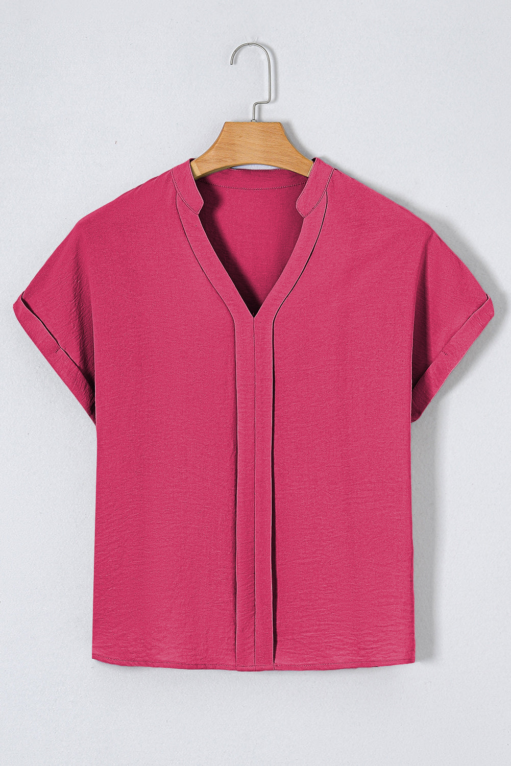 Rose Red Notched Neck Batwing Sleeve Blouse