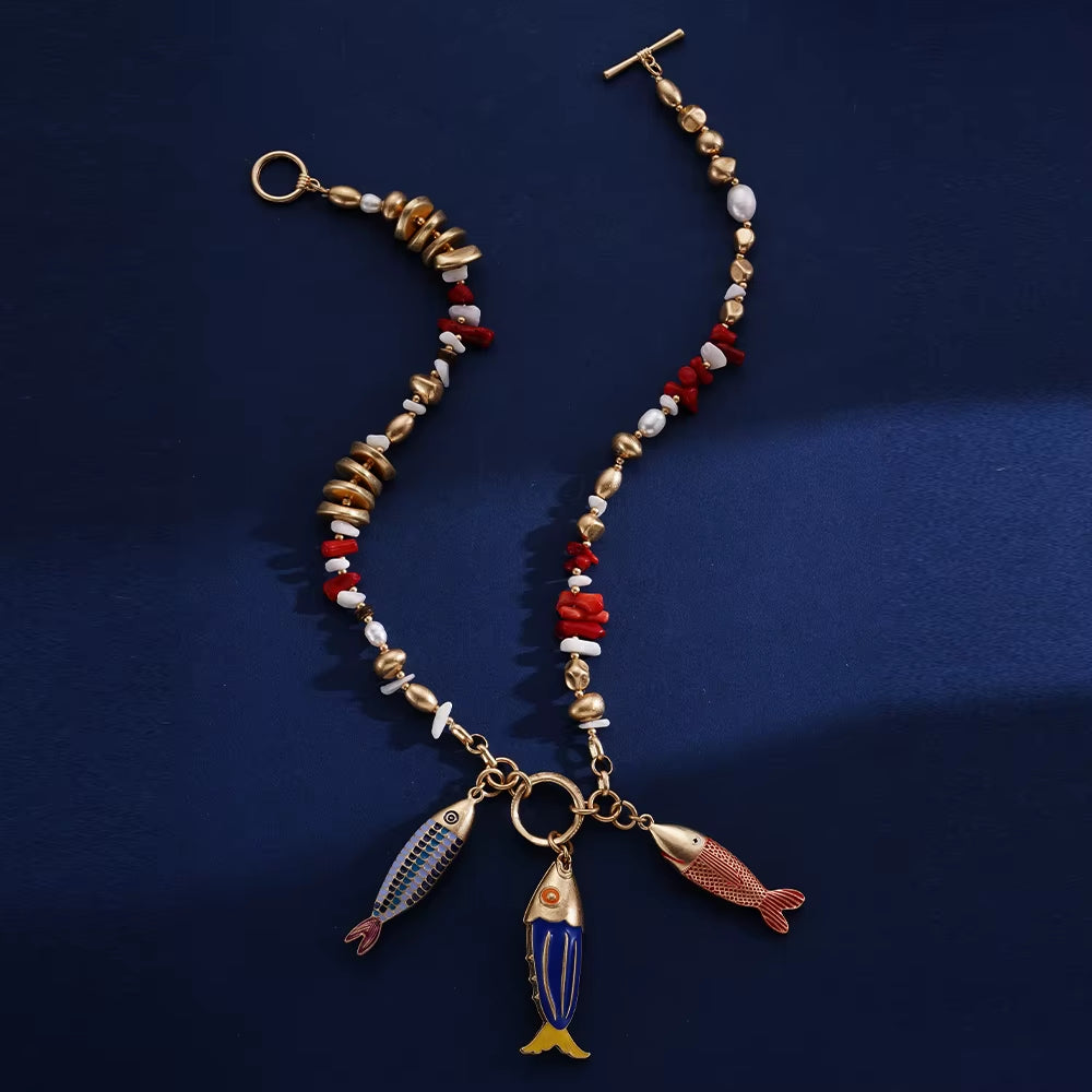 Cute Enamel Mermaid Necklace Fish Charm Pendant for Girls Women Ocean Animals Jewelry Gifts Charms Mermaid Accessories ﻿