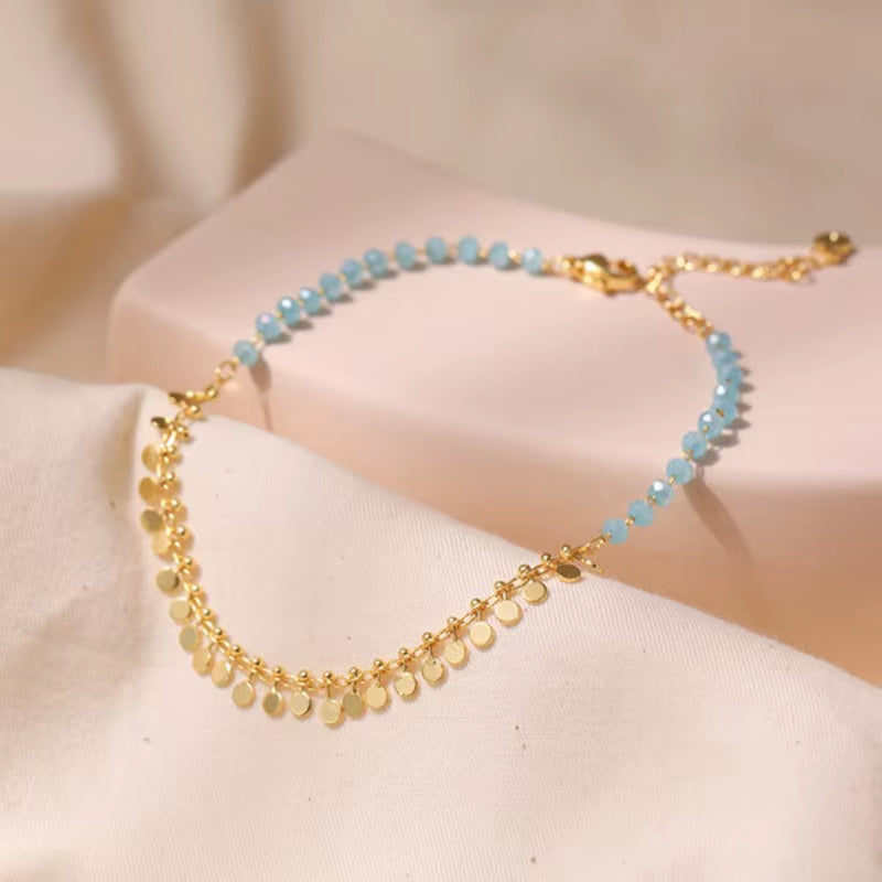 18K Gold Plated Tassels Charm Anklet for Women Boho Summer Bracelet Blue Stone Beaded Handmade Jewelry Wholesale