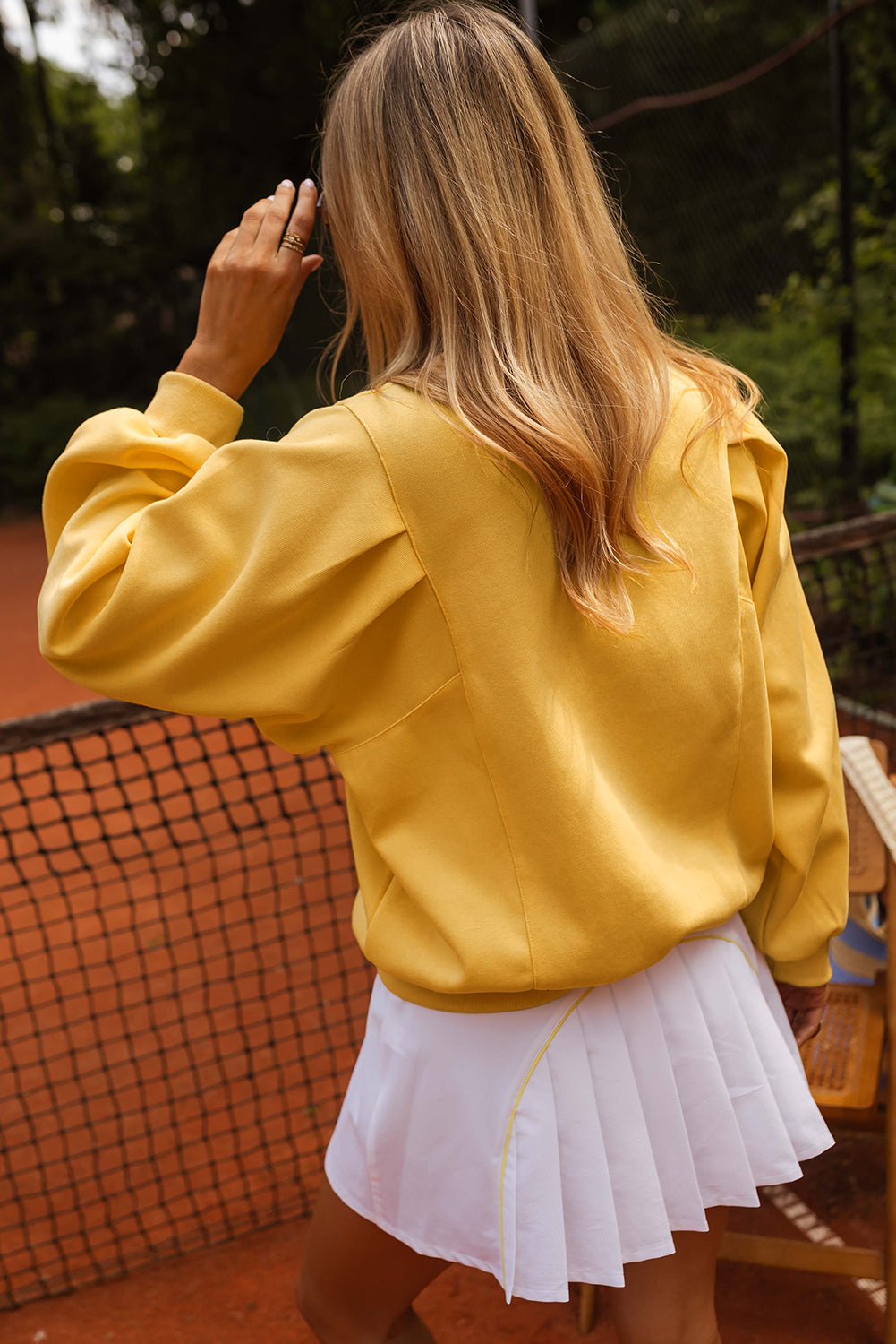 Citrus Balloon Sleeve Pullover Solid Color Sweatshirt
