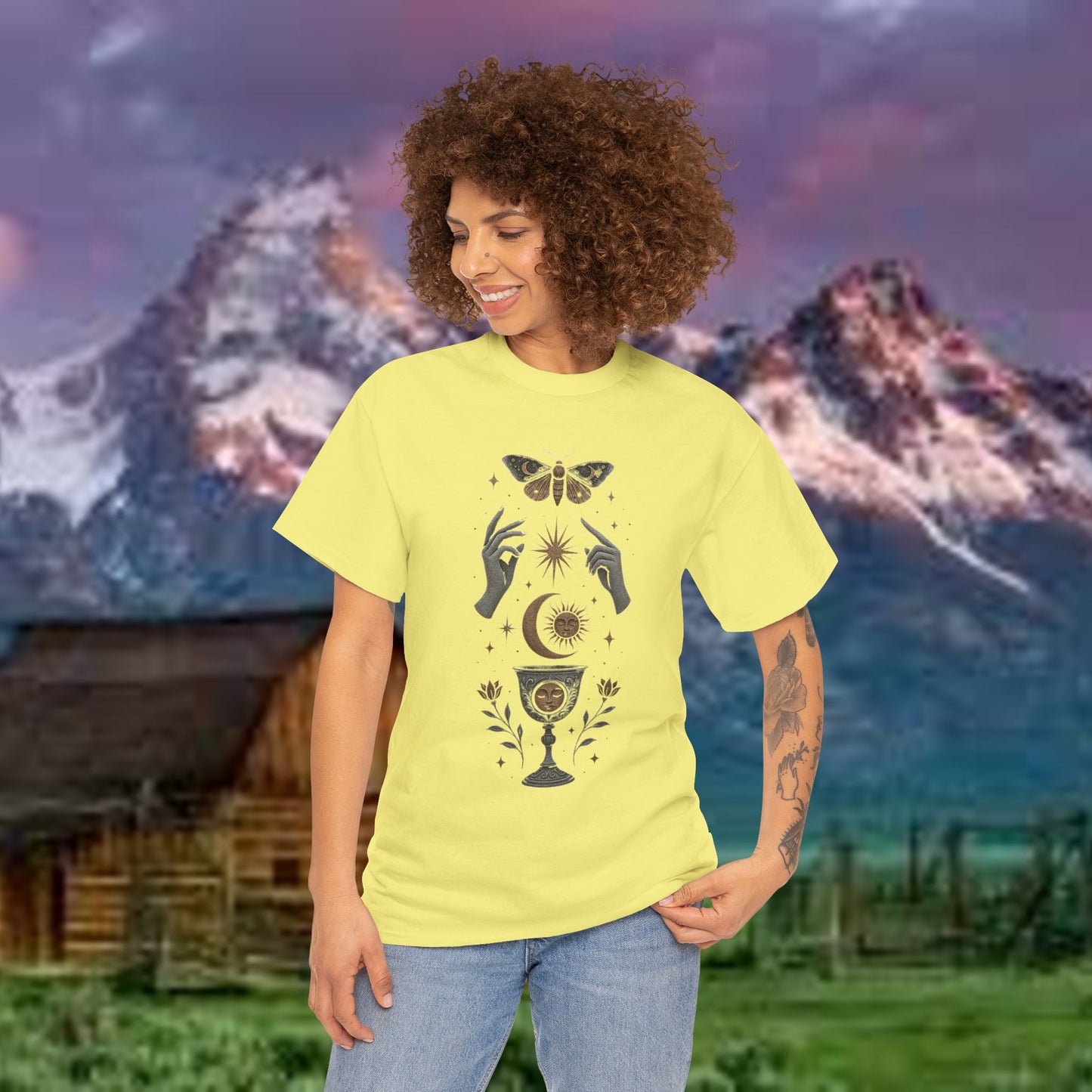 Boho Tee - Mystic Offering: Lunar Wisdom & Divine Flow Design