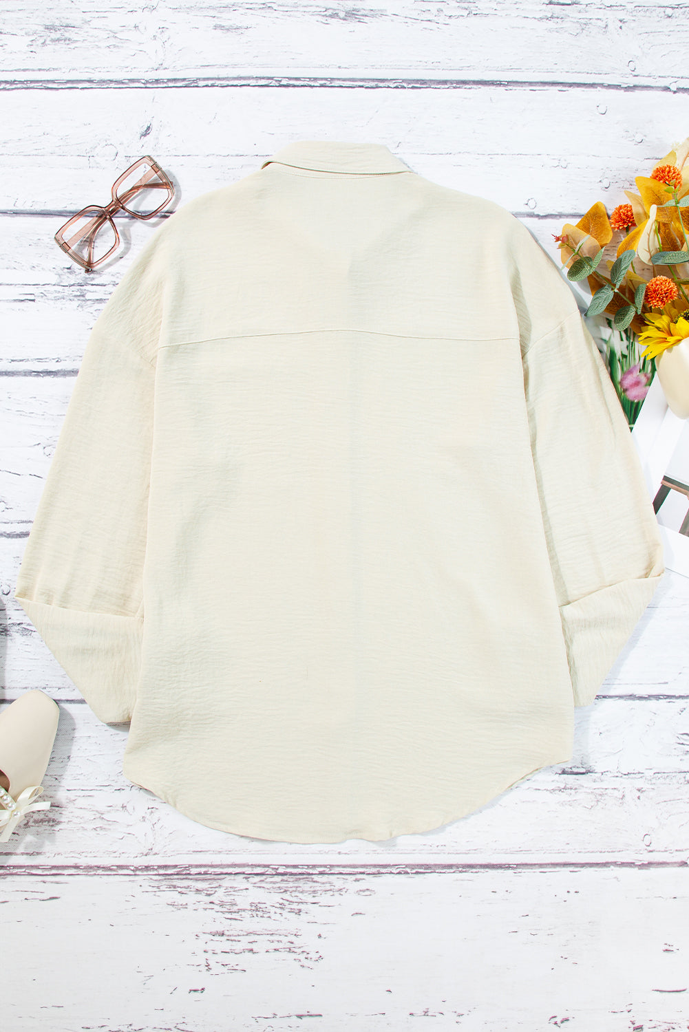 Beige Crinkle Pocket Half Sleeve Shirt