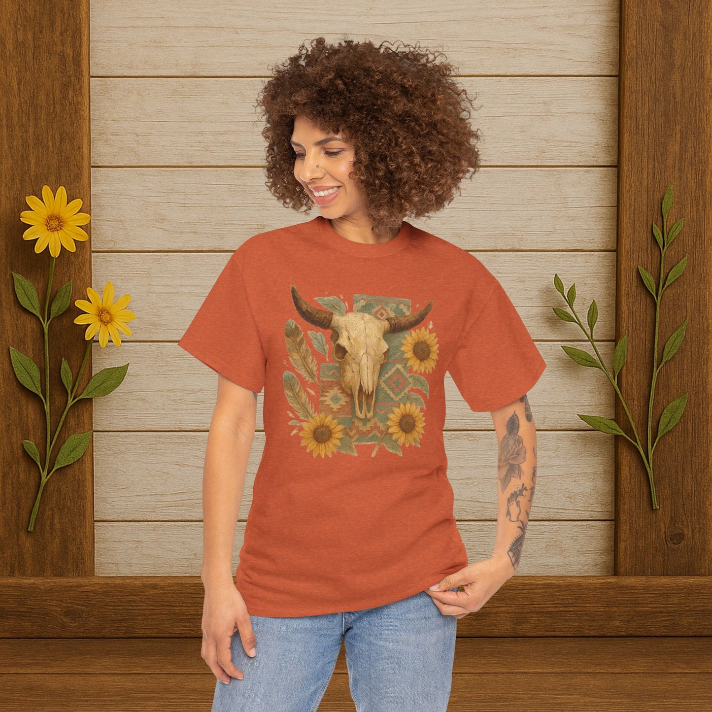 Boho Floral Tee - Unisex Heavy Cotton