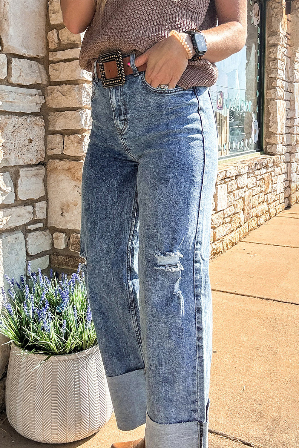 Ashleigh Blue Mineral Wash Distressed Wide Leg Jeans